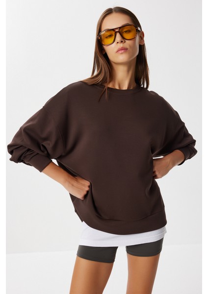Basic Yumuşak Modal Sweatshirt LUB0245 Kahverengi fiyatları
