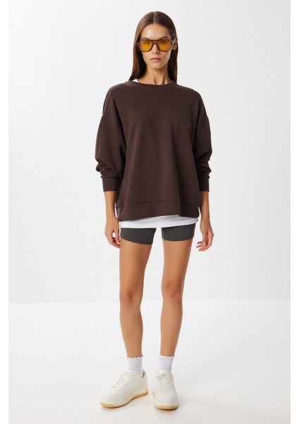 Basic Yumuşak Modal Sweatshirt LUB0245 Kahverengi modelleri