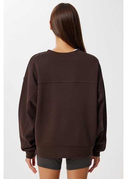 Basic Yumuşak Modal Sweatshirt LUB0245 Kahverengi indirimleri