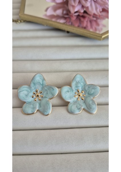 Çelik Mavi Çiçek Küpe