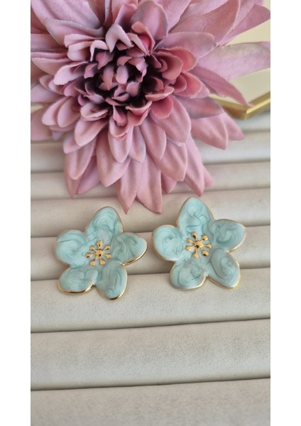 Çelik Mavi Çiçek Küpe modelleri