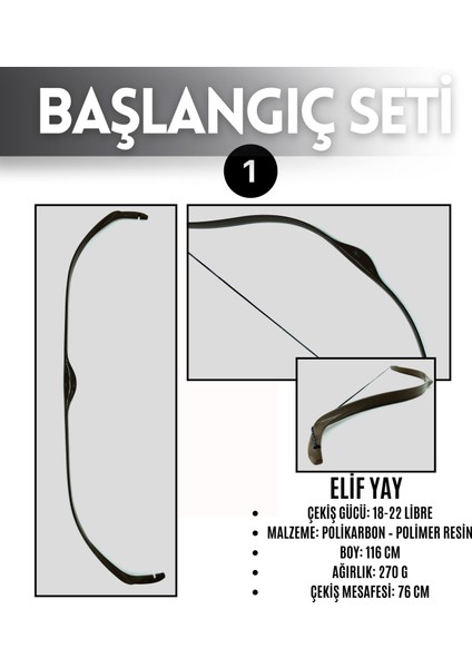 Geleneksel Okçuluk Başlangıç Seti - Elif Yay + 5 Ok + Zihgir + Tirkeş fiyatları
