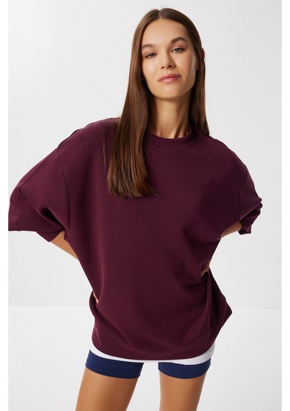 Oversize Basic Yumuşak Modal Sweatshirt LUB0249 Mürdüm fiyatları