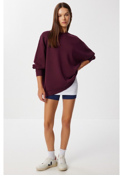 Oversize Basic Yumuşak Modal Sweatshirt LUB0249 Mürdüm modelleri