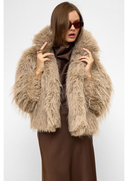 Oversize Uzun Tüylü Suni Kürk Ceket Taş 1011 fiyatları