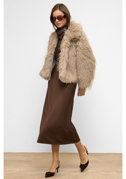 Oversize Uzun Tüylü Suni Kürk Ceket Taş 1011 fırsatları