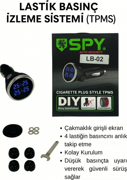 Spy Çakmaklık Tpms – Mavi LED Ekranlı Lastik Basınç Takip Sistemi