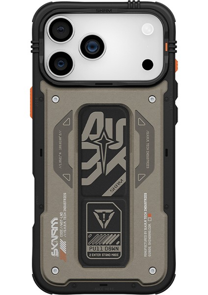 iPhone 17 Pro Max Uyumlu Kılıf Desenli Airbag Tasarımlı Standlı Skinarma Aegis Kapak Gri