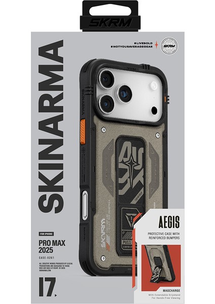 iPhone 17 Pro Max Uyumlu Kılıf Desenli Airbag Tasarımlı Standlı Skinarma Aegis Kapak Gri indirimleri
