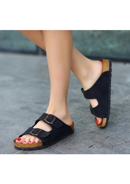 Madrid Unisex Ortopedik Tabanlı Terlik Çift Bantlı Tokalı Günlük Rahat Ev & Dışarı Terliği