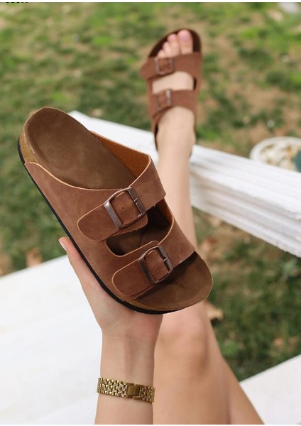 Madrid Unisex Ortopedik Tabanlı Terlik Çift Bantlı Tokalı Günlük Rahat Ev & Dışarı Terliği