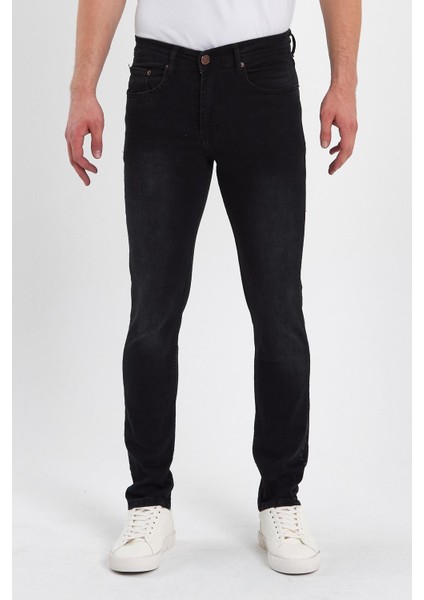 Erkek Fermuarlı Taşlı Klasik Jeans