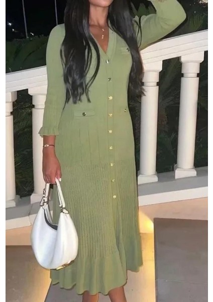 Sandaro Yeşil Uzun Kollu Triko Elbise fırsatları