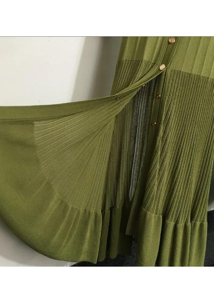 Sandaro Yeşil Uzun Kollu Triko Elbise