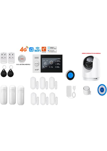 Akıllı Ev Güvenlik Alarm Sistemleri + Obiem Iç Mekân Ptz Hd Kamera