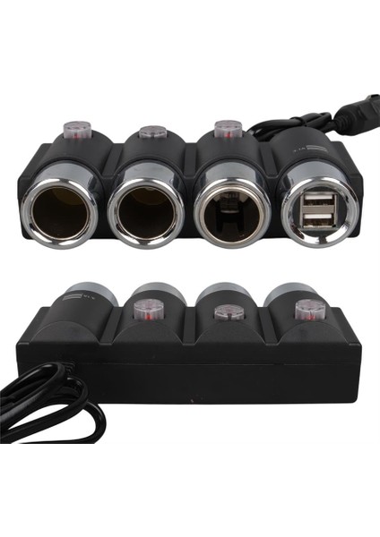 1508 12-24V Çift USB Girişli 120W 80CM Kablolu 3'lü Araç Çakmak Çoklayıcı fırsatları