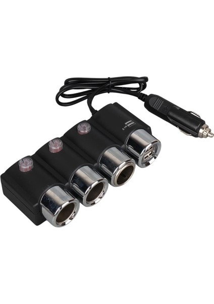 1508 12-24V Çift USB Girişli 120W 80CM Kablolu 3'lü Araç Çakmak Çoklayıcı indirimleri