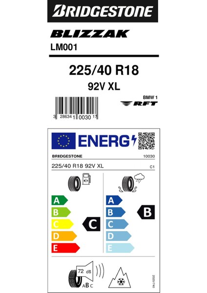 225/40R18 92V Xl Rft Blizzak LM001 * Oto Kış Lastiği (Üretim TARIHI:2025) fiyatları