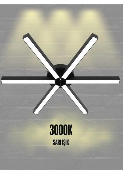 Borde ( Siyah Kasa, Sarı Işık ) Ledli Modern Plafonyer LED Avize, Salon, Mutfak, Oturma Odası