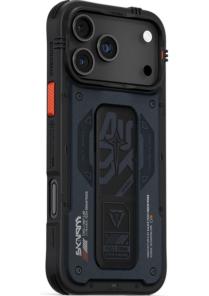 iPhone 17 Pro Max Uyumlu Kılıf Desenli Airbag Tasarımlı Standlı Skinarma Aegis Kapak Lacivert fiyatları