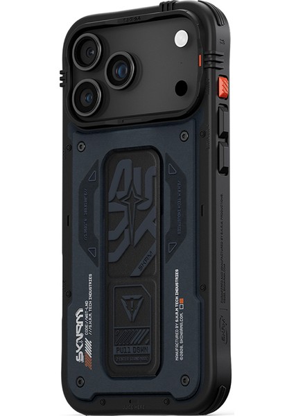 iPhone 17 Pro Max Uyumlu Kılıf Desenli Airbag Tasarımlı Standlı Skinarma Aegis Kapak Lacivert modelleri