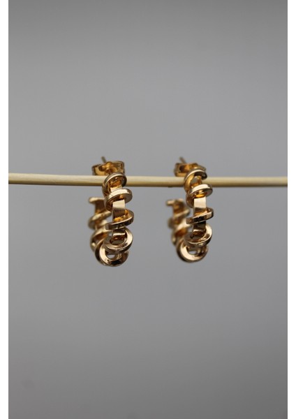 Vıp Çelik Altın Kaplama Spiral Halka Küpe