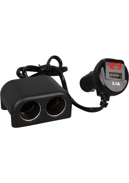 1641 12-24V Tek USB Girişli 120W 80CM Kablolu Dijital Voltaj Ekranlı 2'li Araç Çakmak Çoklayıcı fiyatları