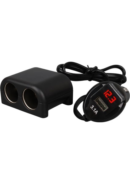 1641 12-24V Tek USB Girişli 120W 80CM Kablolu Dijital Voltaj Ekranlı 2'li Araç Çakmak Çoklayıcı modelleri