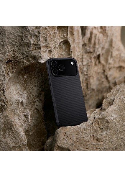 iPhone 17 Pro Kılıf M-Safe Uyumlu Pitaka Aramid Pro Guard Serisi Black-Gray Kapak Siyah-Gri