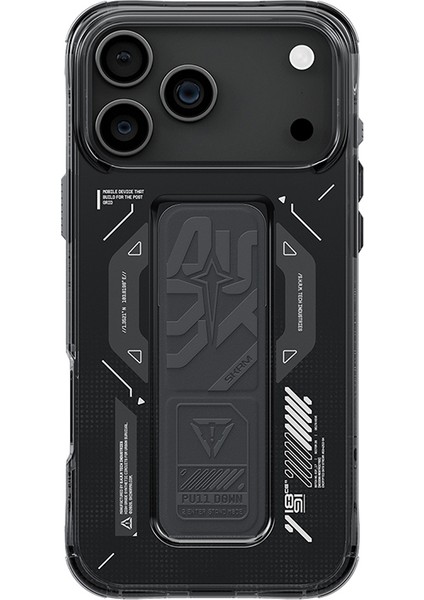 iPhone 17 Pro Max Kılıf M-Safe Uyumlu Teknoloji Desenli Skinarma Helio Mag Charge Standlı Kapak Füme