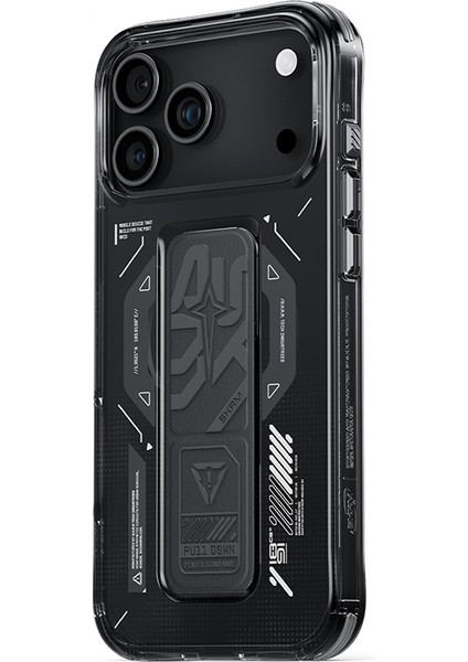 iPhone 17 Pro Max Kılıf M-Safe Uyumlu Teknoloji Desenli Skinarma Helio Mag Charge Standlı Kapak Füme modelleri