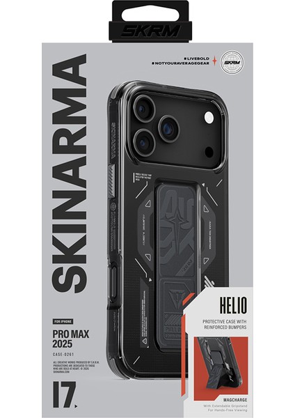 iPhone 17 Pro Max Kılıf M-Safe Uyumlu Teknoloji Desenli Skinarma Helio Mag Charge Standlı Kapak Füme indirimleri