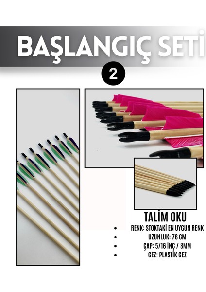 Geleneksel Okçuluk Başlangıç Seti - Elif Yay (Kaplamalı) + 3 Ok + Zihgir modelleri