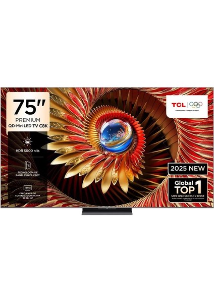 75C8K 75'' 189 Ekran Uydu Alıcılı 4K Ultra HD Google QD MiniLED TV