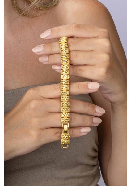 Sıralı Dikdörtgen Kesim Altın Kaplama Çelik Kadın Bileklik fiyatları