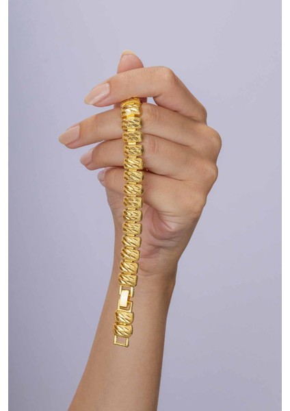 Sıralı Dikdörtgen Kesim Altın Kaplama Çelik Kadın Bileklik modelleri