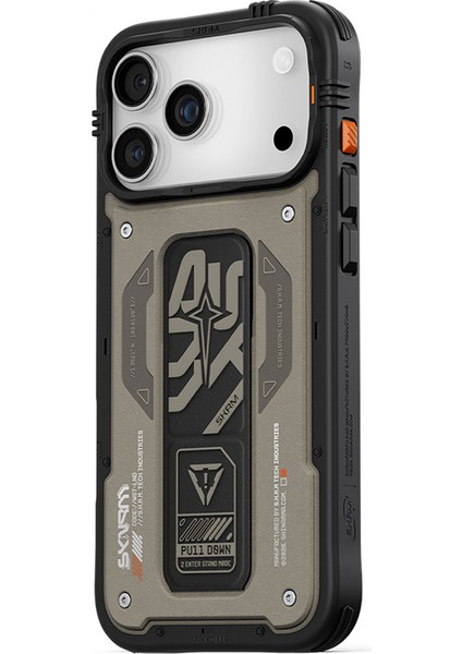 iPhone 17 Pro Uyumlu Kılıf Desenli Airbag Tasarımlı Standlı Skinarma Aegis Kapak Gri modelleri