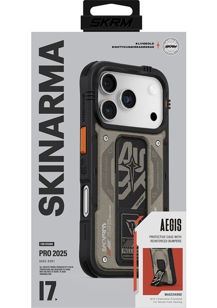 iPhone 17 Pro Uyumlu Kılıf Desenli Airbag Tasarımlı Standlı Skinarma Aegis Kapak Gri indirimleri