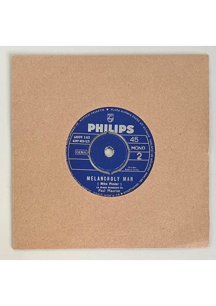 Paul Mauriat Love Story (Une Histoire D'amour) - Melancholy Man 45 Lik Plak (Orijinal Dönem Baskı Plak)