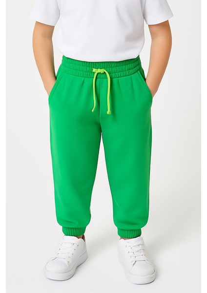 Lastikli Rahat Kesim Cepli Erkek ve Kız Çocuk Unisex Eşofman Altı Yeşil