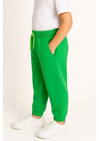 Lastikli Rahat Kesim Cepli Erkek ve Kız Çocuk Unisex Eşofman Altı Yeşil modelleri