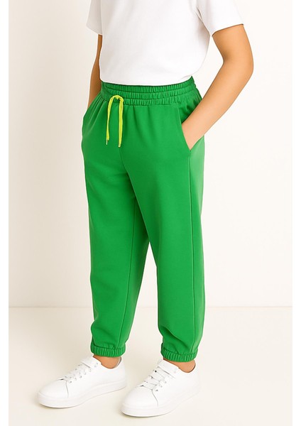 Lastikli Rahat Kesim Cepli Erkek ve Kız Çocuk Unisex Eşofman Altı Yeşil fırsatları