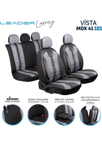 Volkswagen Vento Uyumlu Oto Koltuk Kılıfı Deri Detaylı Kumaş Vista Füme Siyah fiyatları
