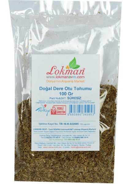 Dere Otu Tohumu Doğal 100 gr Paket fiyatları