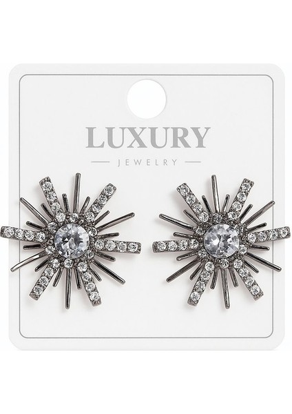 Yıldız Temalı Taşla Süslenmiş Çelik Küpe