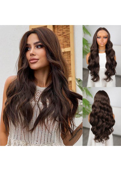 Koyu Kumral Dalgalı Fiber Sentetik Tül Peruk