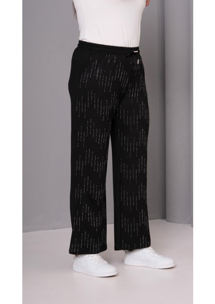 Kadın Büyük Beden Siyah, Taş Detaylı, Bağcıklı, Cepli Eşofman Alt 65N39140 modelleri