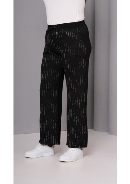 Kadın Büyük Beden Siyah, Taş Detaylı, Bağcıklı, Cepli Eşofman Alt 65N39140 fırsatları