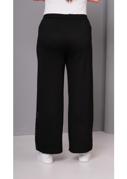 Kadın Büyük Beden Siyah, Taş Detaylı, Bağcıklı, Cepli Eşofman Alt 65N39140 indirimleri