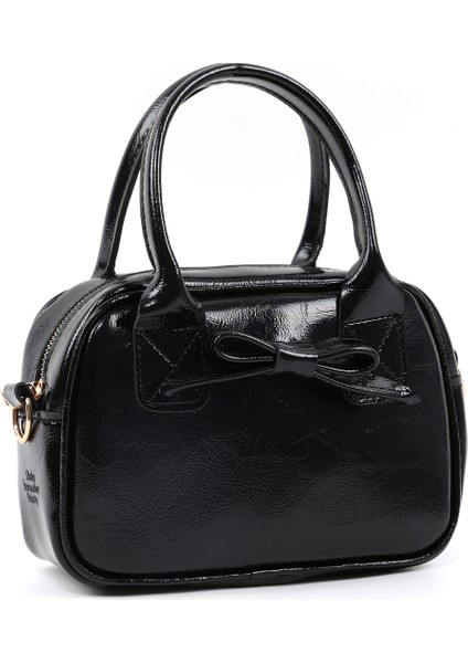 Kırışık Dokulu Siyah SHK217 Fiyonklu Suni Deri, Tek Bölmeli, Fermuarlı,kolon Askılı, El, Kol ve Omuz Çantası fiyatları